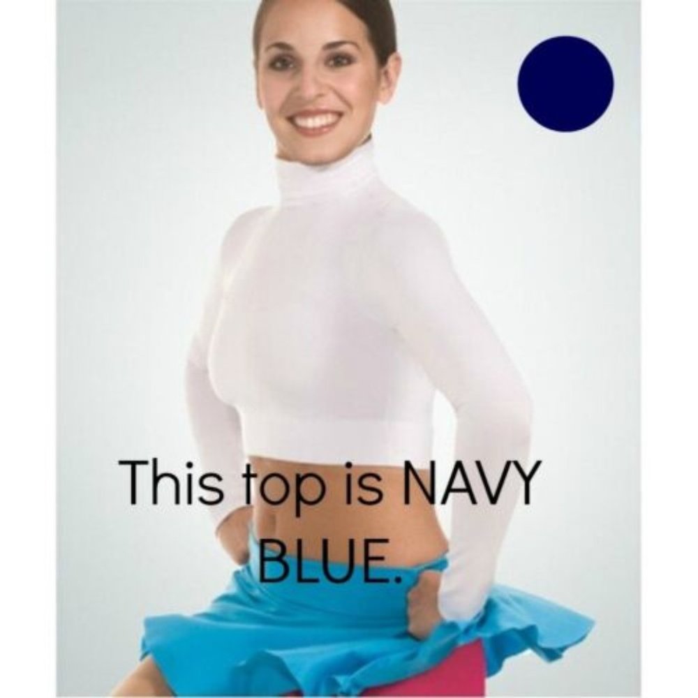 Capezio 107 Women's Extra Large (14-16) Navy Blue Long Sleeve Midriff Crop Top